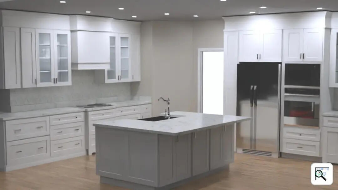 L-shape kitchen with island sink concept